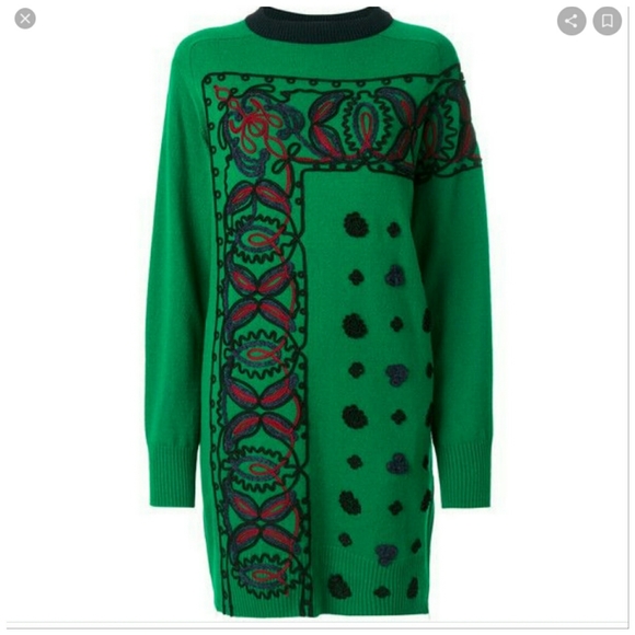 Sacai Dresses & Skirts - Sacai 100% Wool Embroidered Green Sweater Dress 3